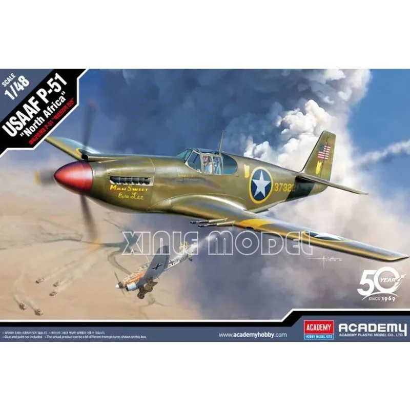 Academia 1/48 12338 USAAF P-51 "Africa do Norte" Kit de modelo de aeronave montado de plástico DIY coleção presente