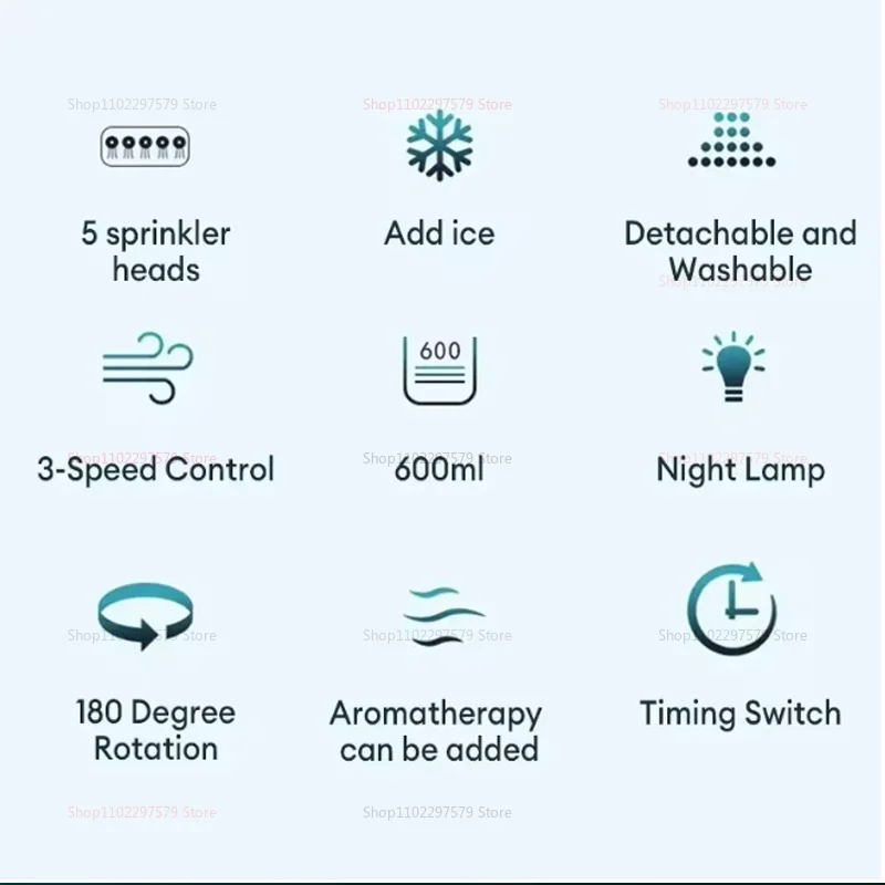مروحة تبريد هواء صغيرة محمولة مع مرطب ضوء ليلي LED ومكيف هواء محمول للمنزل والمكتب وغرفة النوم ومبرد شخصي