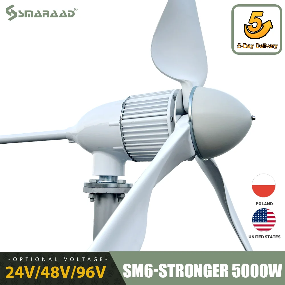 

New Upgrade Shipped From Polish Warehouse More Powerful 5000W Horizontal Wind Turbine Generator Windmill With