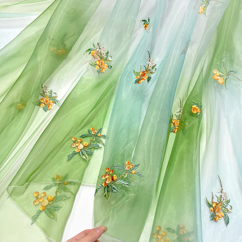 

100*150cm Heavy Industry Embroidery Fabric Chinese Style Tulle Yarn Designer Fabric DIY Sewing Cheongsam Hanfu Dress Costume