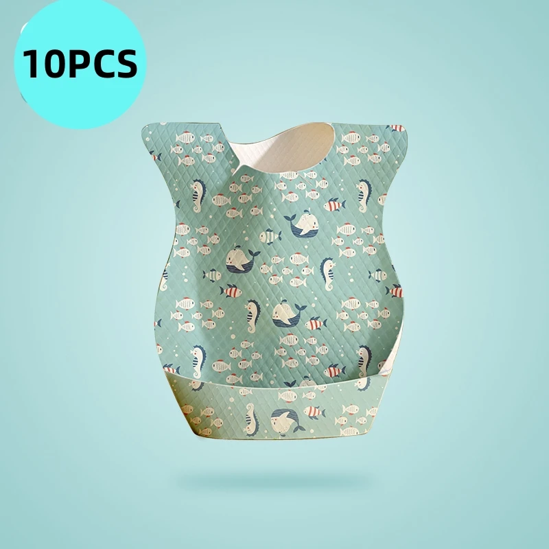 

10/Set Sea World Printed Drooling Bibs Disposable Bibs For Baby Boys Girls Non woven Drooling Towel Outdoor Baby Burp Cloths