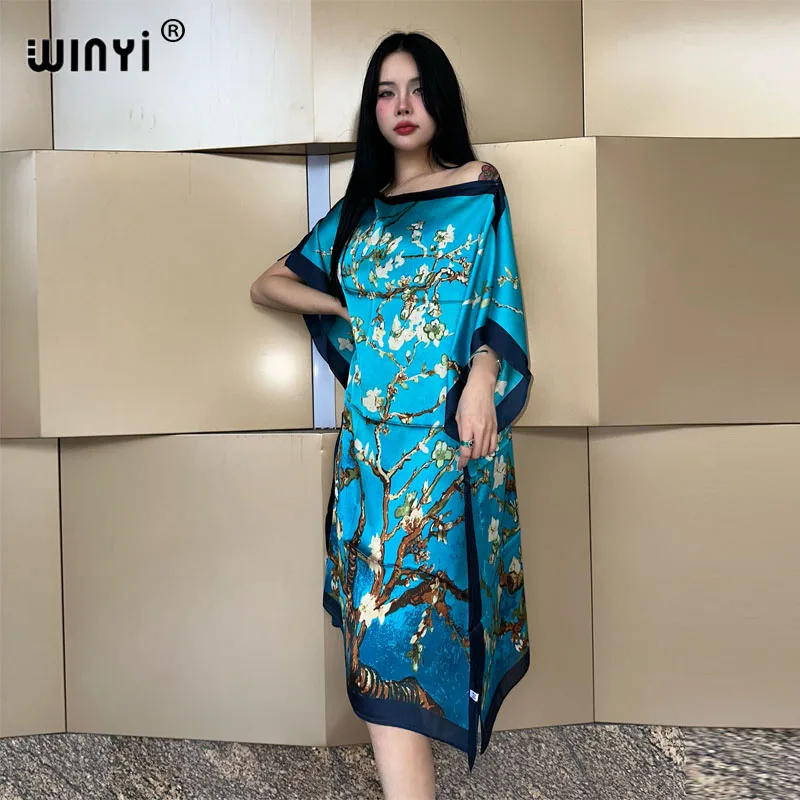 WINYI NEW Summer african dress boho print beach wear women 2024 Loose Femme Robe Muslim beach cover ups vestidos