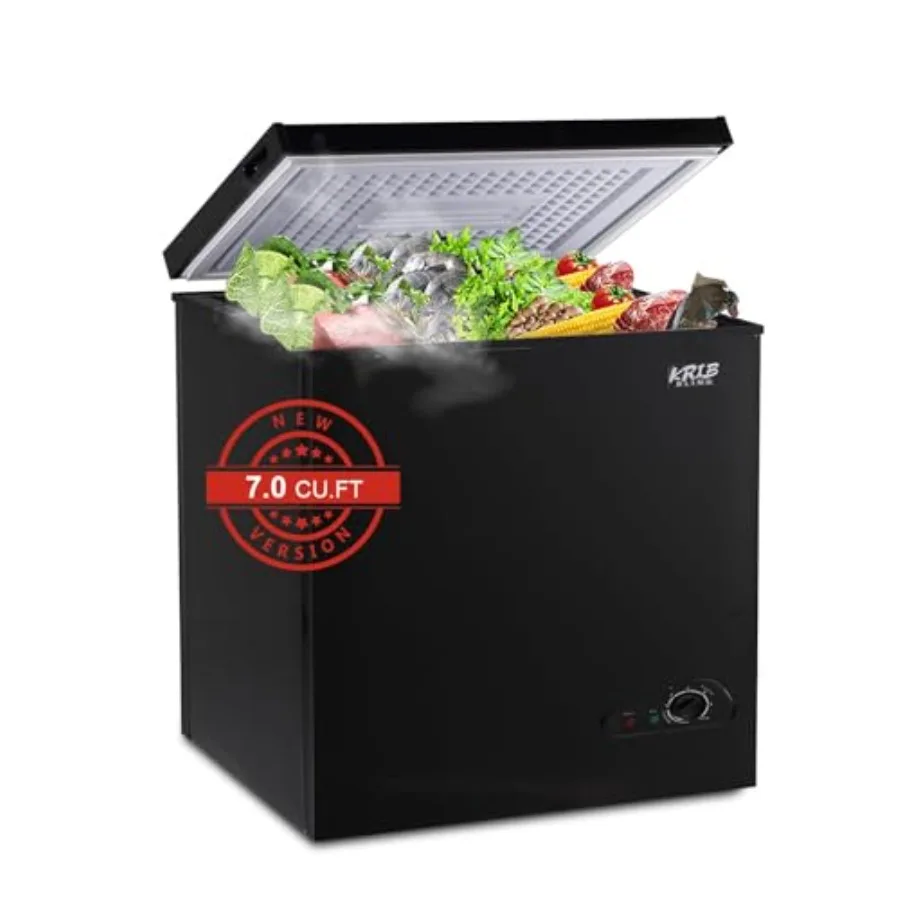 Gefriertruhe 7,0 cu.ft Mini-Thermostat, verstellbar, kompakter Tiefkühlschrank, obere Tür, geräuscharm, mit abnehmbarem Korb, Schwarz