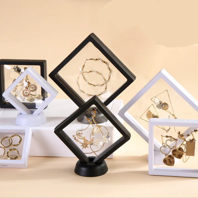 

10Pcs PE Film Suspension Box Transparent Jewelry Ring Box, Display Box Accessory Storage Box Accessory Box 9x9cm /7x7cm