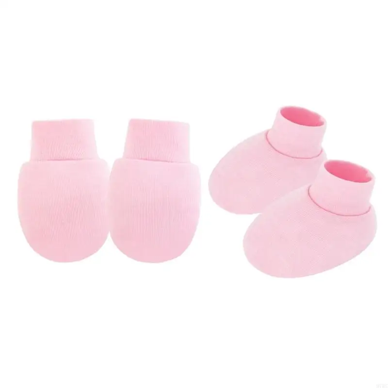 

97BC Set of 4 Cotton Infant Anti Scratch Gloves with Elastic Cuffs Feature Breathable