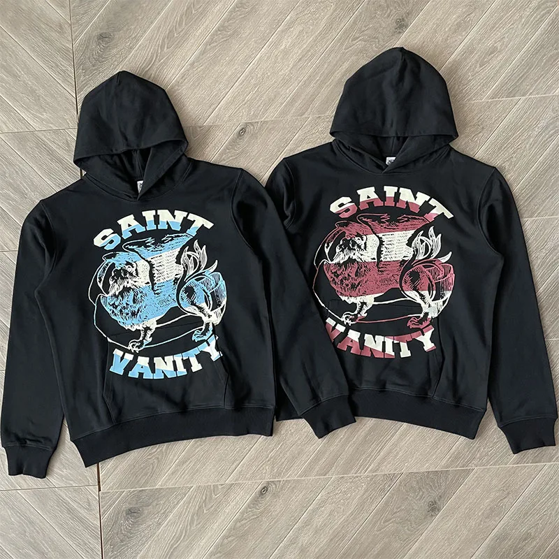 Moletom Casual Unissex Saint Vanity com Capuz e Corte Reto para Homens e Mulheres, Moda Jovem Outono Inverno