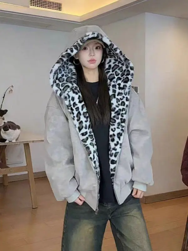 

Зимняя универсальная свободная куртка из искусственной кожи с длинными рукавами, на флисовой подкладке, утолщенная, двусторонняя, для мужчин и женщин, в городском стиле