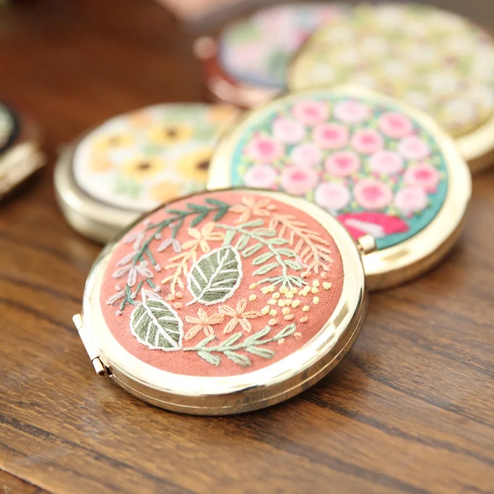 Mini DIY Makeup Mirror Double-Sided Mirror Round Embroidered Makeup Mirror Handcraft Needlework Foldable Cross Stitch Kit