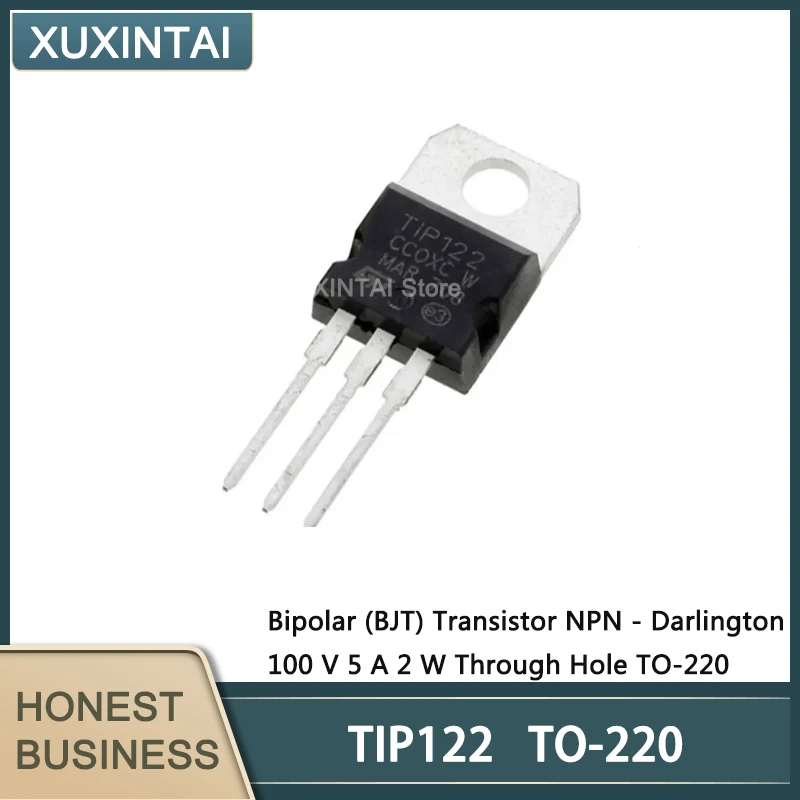 50Pcs/Lot New Original TIP122  Bipolar (BJT) Transistor NPN - Darlington 100 V 5 A 2 W Through Hole TO-220TIP122