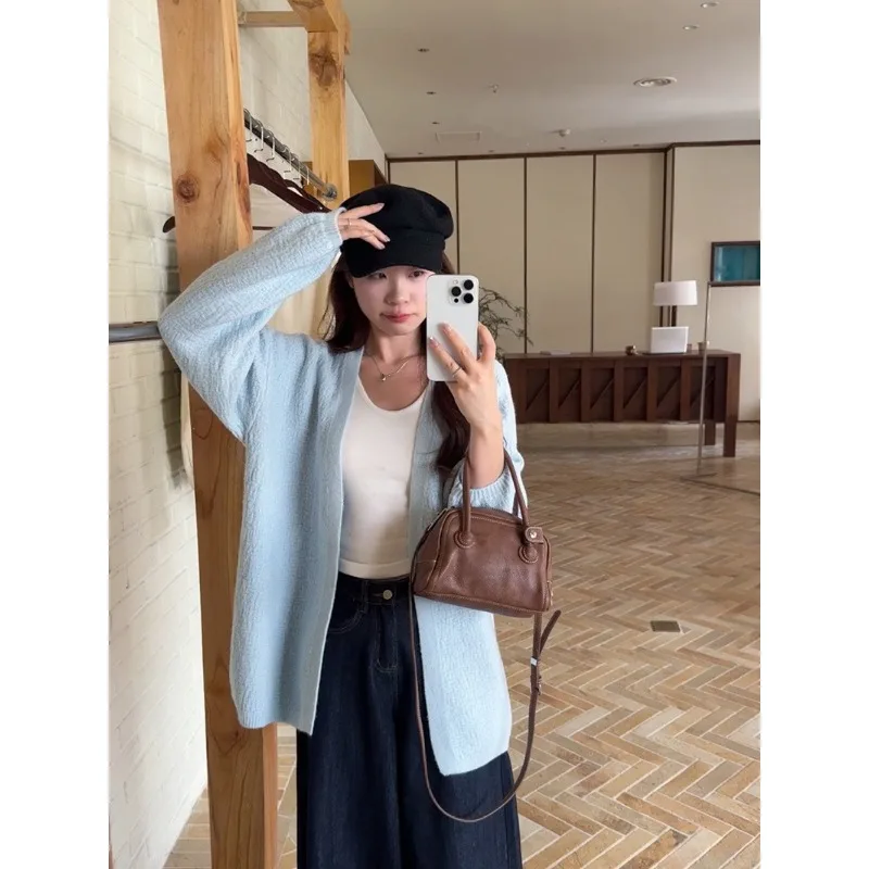 الخريف والشتاء أزياء كسول نمط تنوعا فضفاضة منتصف طول بلون نفخة الأكمام سترة سترة المرأة الأعلى #1