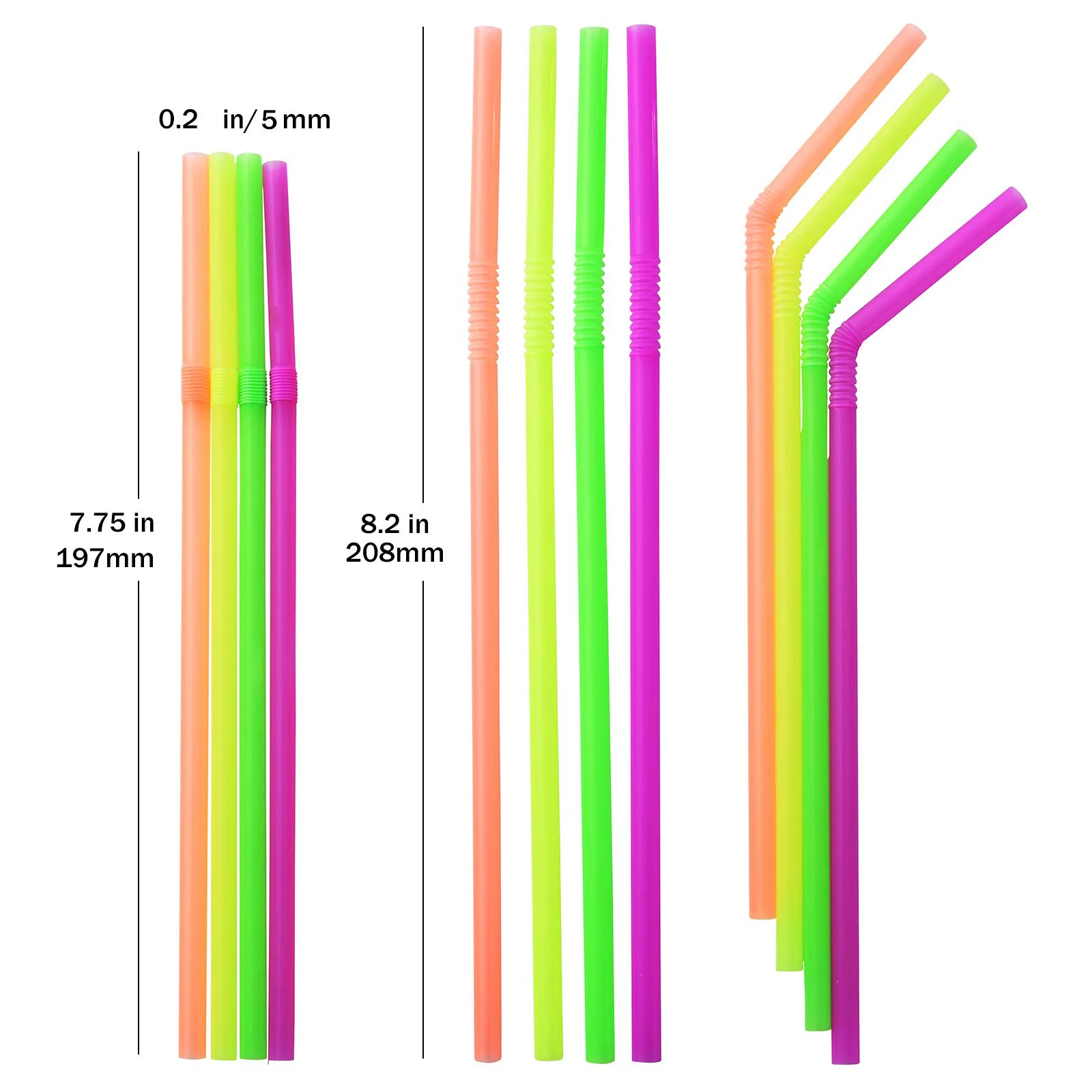 Neon Party Decoration Fluorescent Straw Night Glowing in the Dark Supplies UV Reactive Plastic Straws Decorations