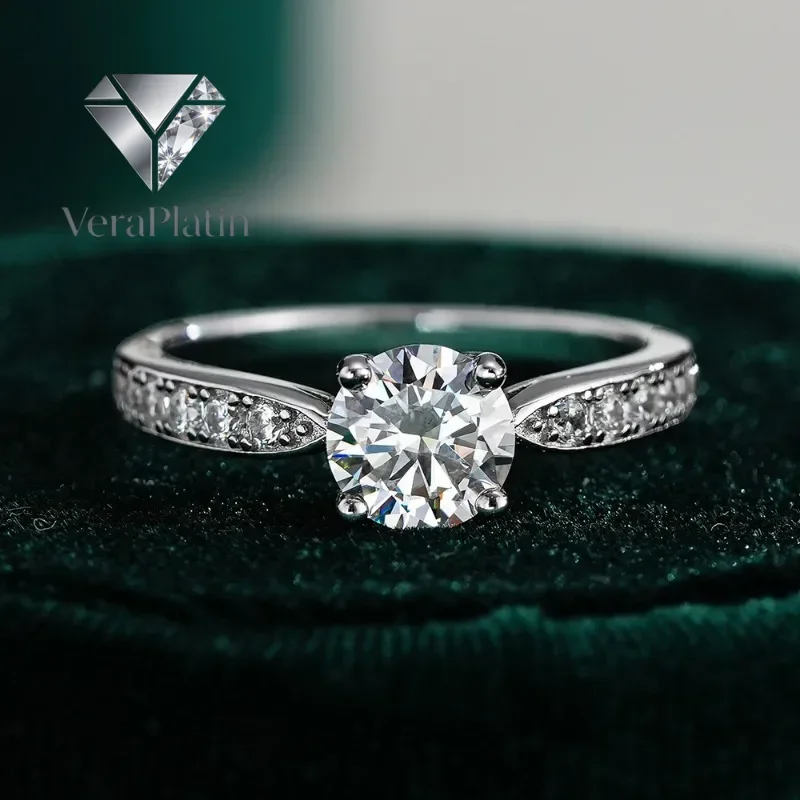 

Обручальное кольцо VeraPlatin для девушек, 18-каратное белое золото, женское, с муассанитом 1 карат, подарок на день рождения для дочери, платина PT950, на День святого Валентина