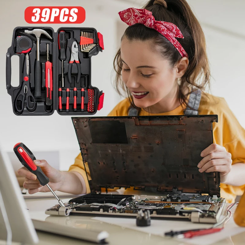 39 red Tool Kit，Garden Maintenance Kit, Home Repair Tools, Compact Tool Set