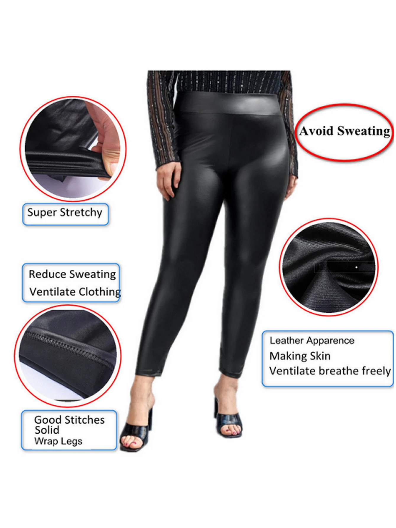 Plus Size Faux Leather Leggings Women Stretchy High Waist Pants Full Length Butt Lift  Pleather Legging Jegging 4X 5X