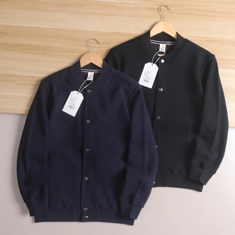 

Spor Knitted Baseball Collar Jaet Autumn Leisure Faion Ci Sle Couple's Thiened Long Sve Stand Length