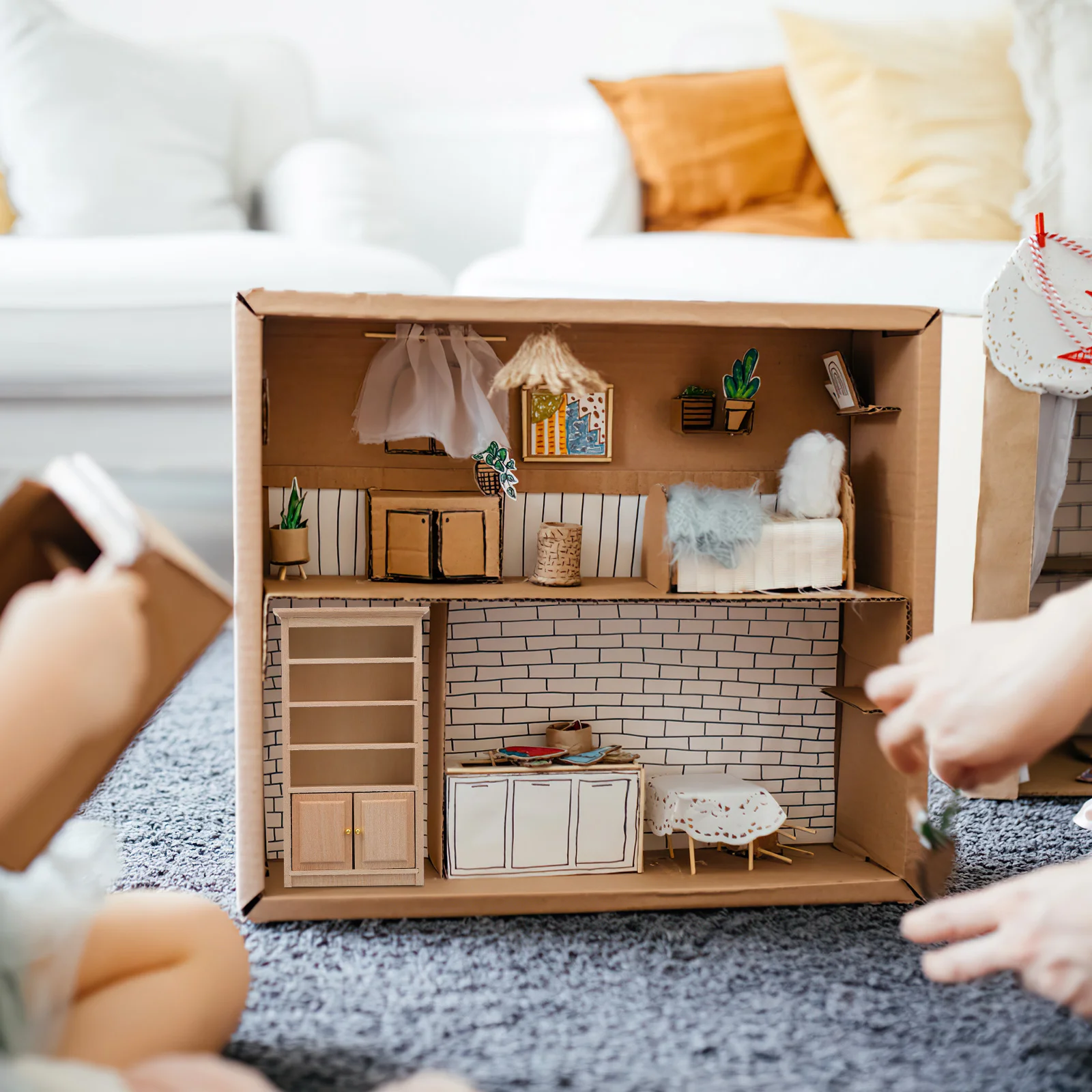 Mini Green Cabinet Miniature House Furniture Bookshelf Display Case Child