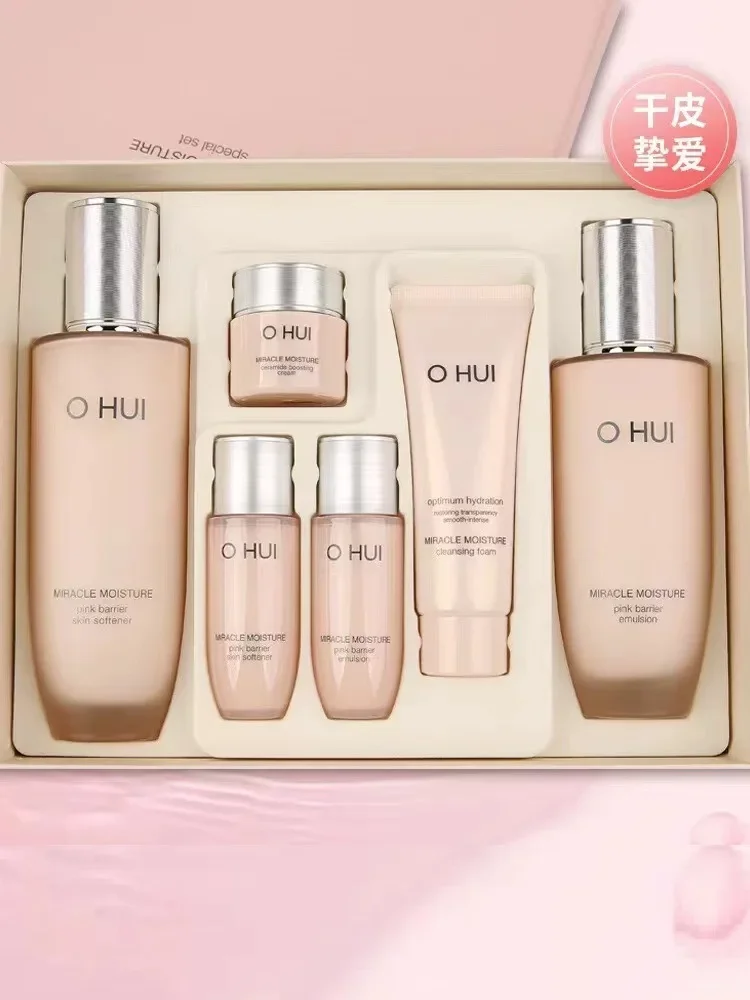 Coreano SkinCare Ohui-Juego de hidratación milagrosa rosa, loción de tóner, crema facial nutritiva reparadora hidratante, belleza rara
