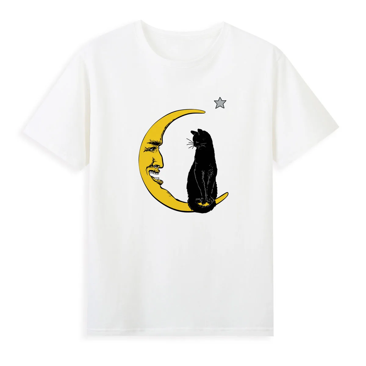 Creative Moon Black Cat T-shirt Women's Fashion Summer Tops Tees Good Quality Casual Tshirt for Girls A007