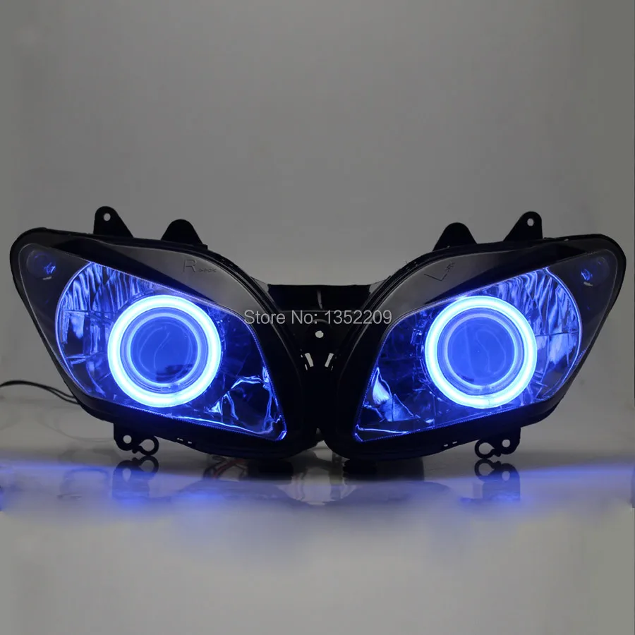 Motorcycle Projector Headlight Assembly Custom HID Blue Angel Eyes Headlamp High/Low Head Light For Yamaha R1 YZF-R1 2002-2003