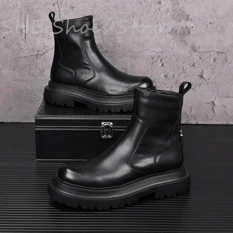 

Ботинки Челси мужские из натуральной кожи, высокие ботинки с массивной подошвой, повседневная обувь, ковбойские ботинки