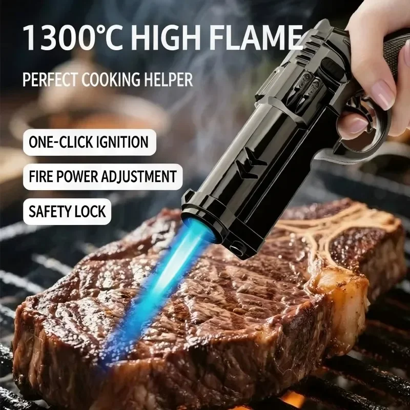 2026 New Hot Creative Pistol Gun Shaped Butane Gas Turbine Lighter Outdoor Windproof Flame Metal Cigar Lighter Men Gadget Gift's