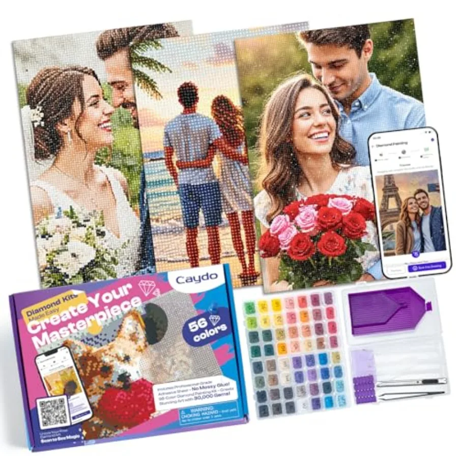 

3 Pack Quick Custom Diamond Painting Kit with Design App - Turn Photos into Diamond Arts with 30 000PCS Diamonds in 56 Colors F