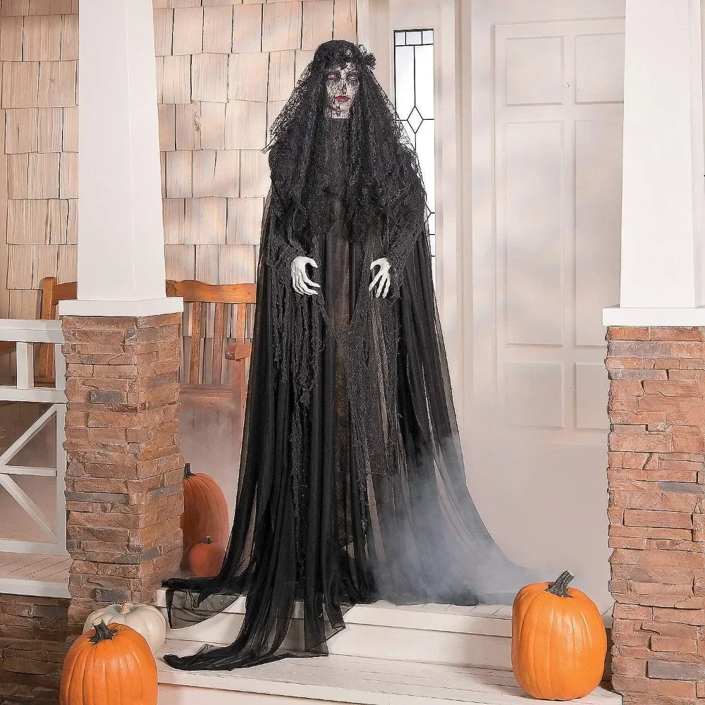 

Halloween Prop 67" Lifesize Widowed Ghost Woman in Black with Flashing Red Eyes