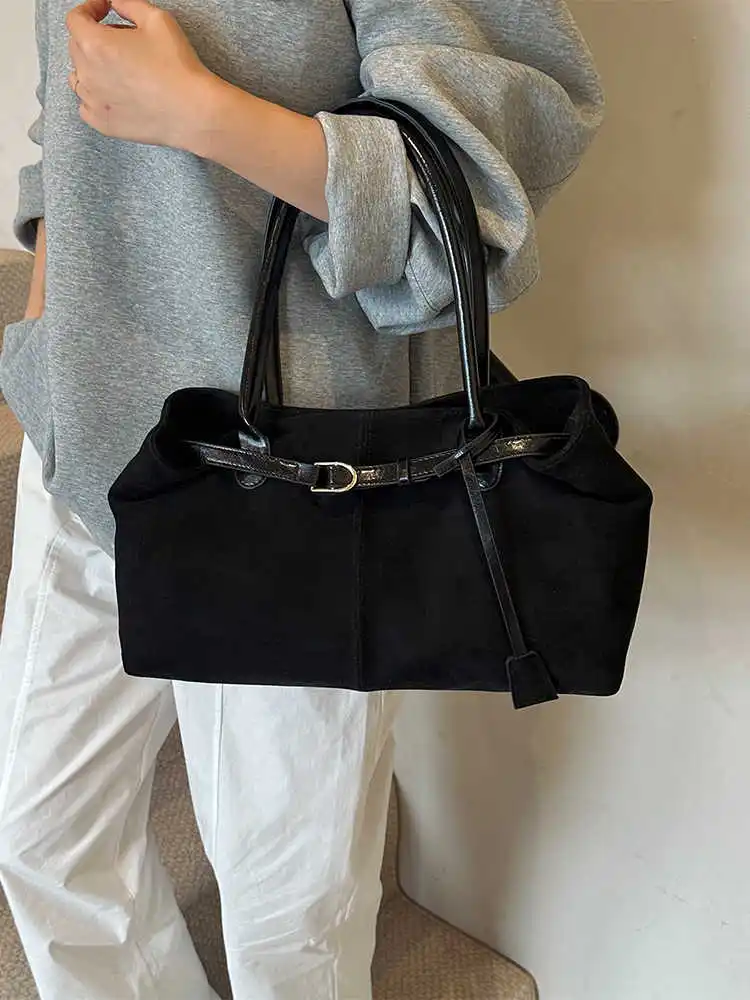 Autumn Winter Suede Handbag For Women Vintage Casual Large Capacity Commuting Tote Bag Ladies Simple Brown One Shoulder Bags
