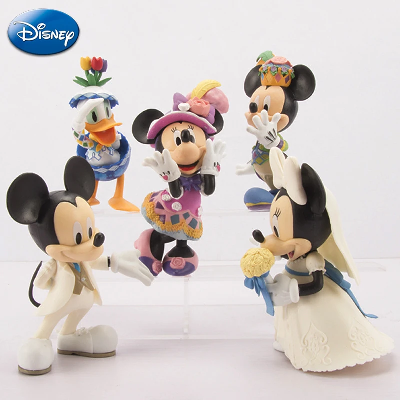 Disney Mickey Donald Kawaii Figures Minnie Wedding Dress Model Doll Cake Desktop Figurines Party DIY Decorations Wedding Gifts