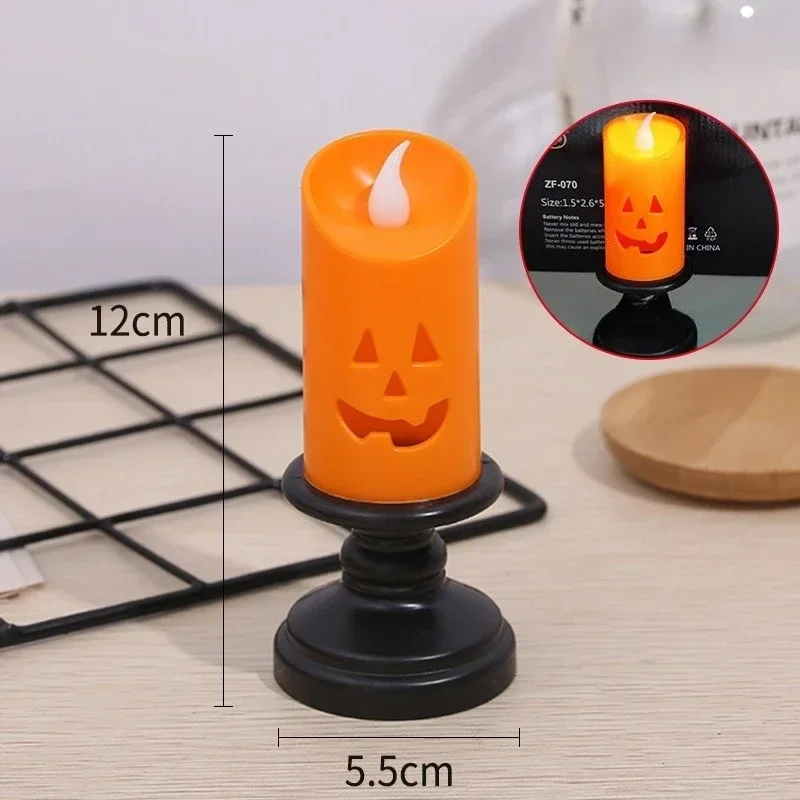 Candele di zucca senza fiamma LED Bagliore arancione Centrotavola da tavolo di Halloween Decorazione con sfarfallio spettrale Atmosfera stregata alimentata a batteria