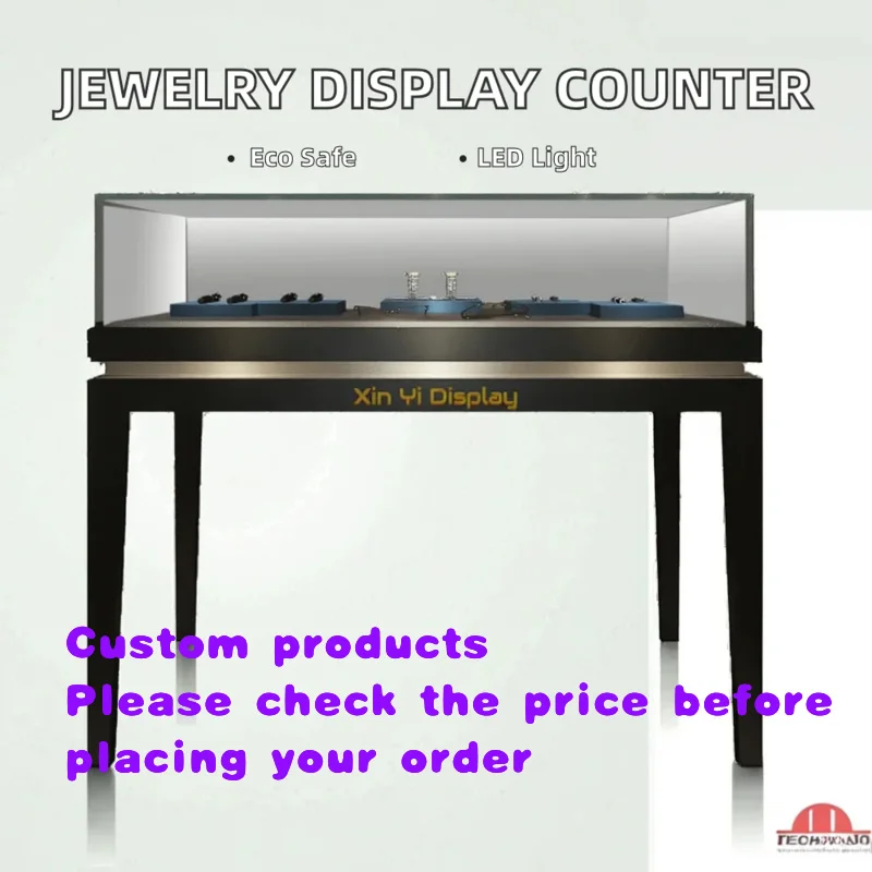 custom.Custom High-End Stainless Steel Jewelry Showcase Furniture LED Light Glass Jewelry Display Cabinets Metal Showroom