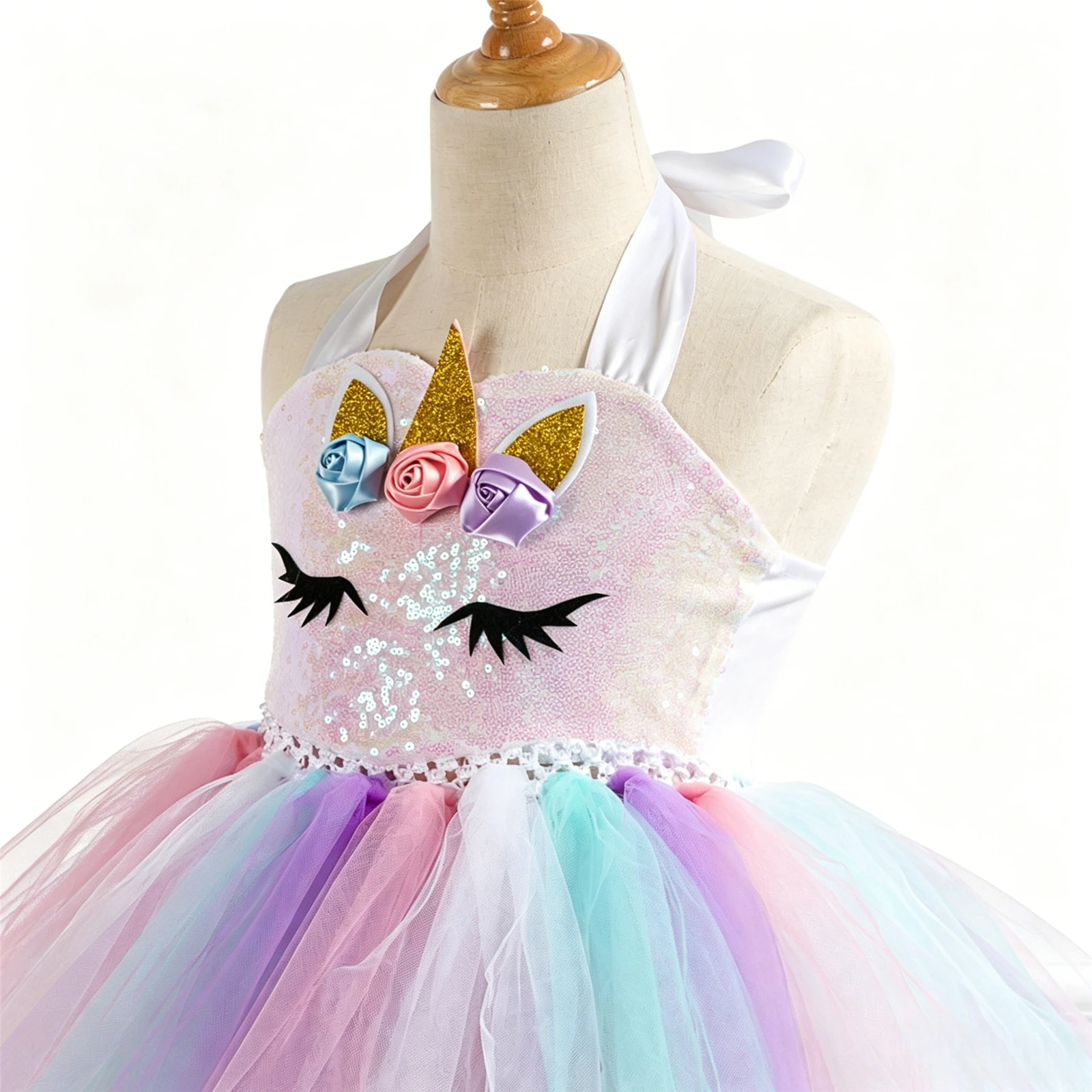 Kids Girls Unicorn Tutu Dress with Wings Headband Sequin Rainbow Tulle Skirt Princess Costume for Birthday Party Halloween