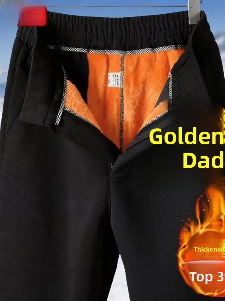 

Утепленные повседневные брюки на флисовой подкладке для мужчин среднего и старшего возраста, с высокой талией, для активного отдыха, зимние теплые хлопковые брюки