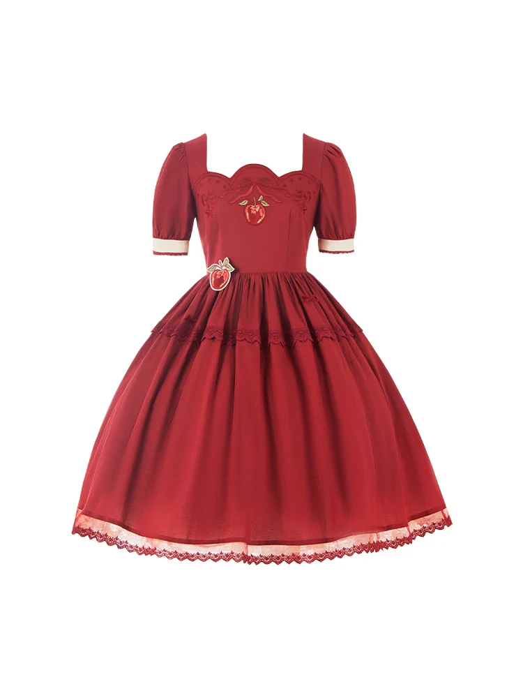 Harajuku Japán nyelv Eredeti Design cia Mellék Bronzszínű Alma embroidered Födémgerenda ruhát Lolita Optikai Tea Avatás Elárusítónő Hercegnő Nők