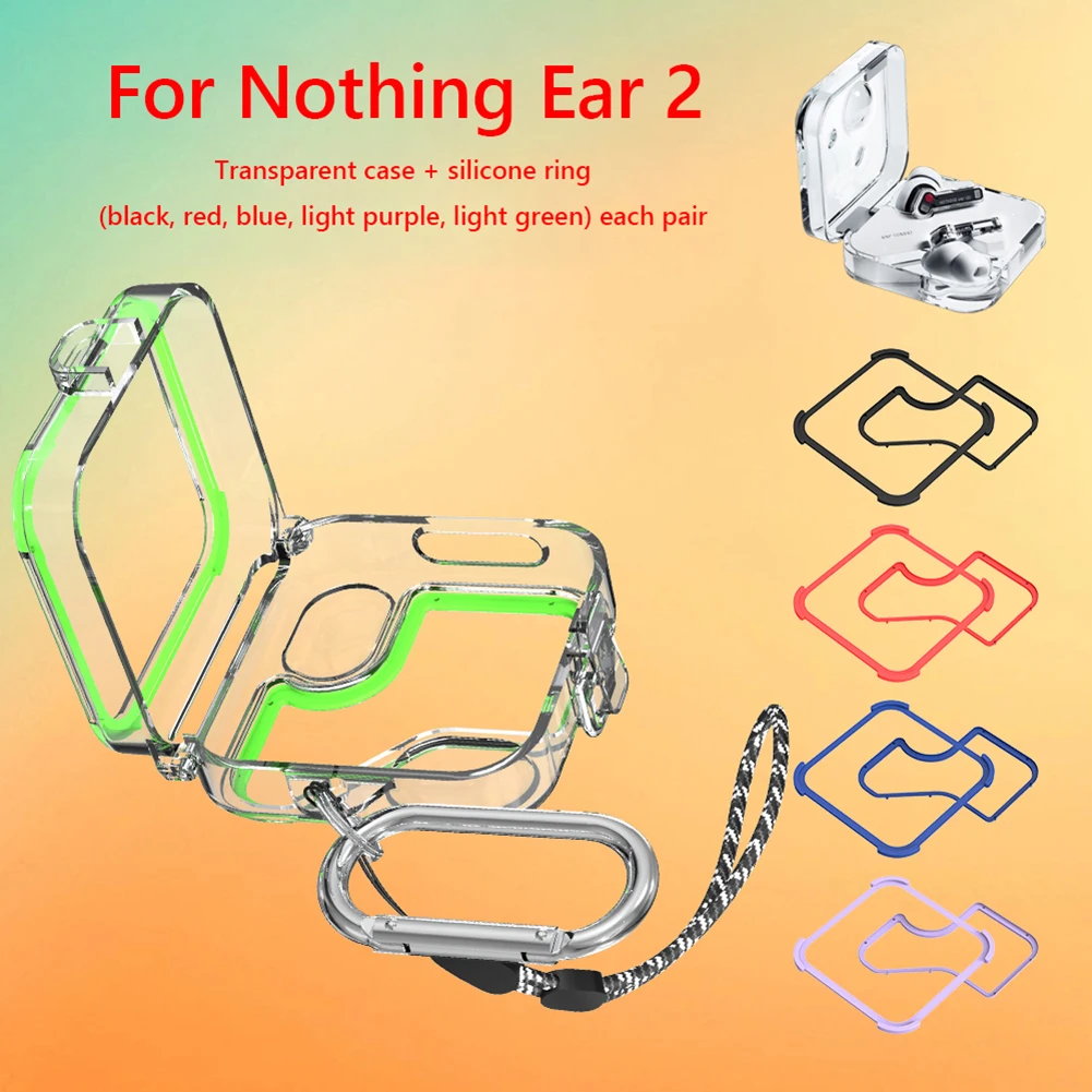 Headphone Shell with 5 Pairs Silicone Ring Wireless Headphones Cover Hollow Waterproof Lanyard and Metal Hook for Nothing Ear 2