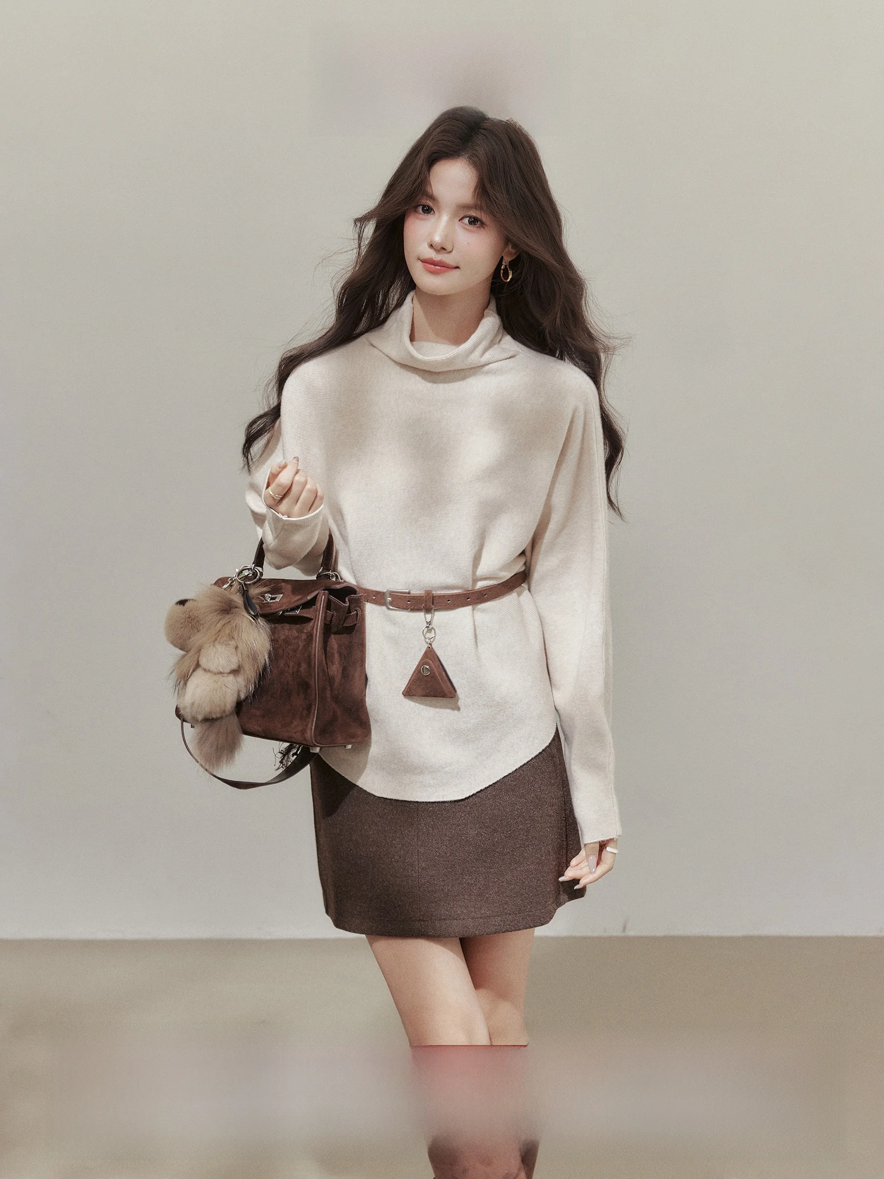 

Loose Batwing Sve High Collar Knitted Sweater Women's Inner Wear Casual Comfortable Warmth Autumn Winter Faion Sle