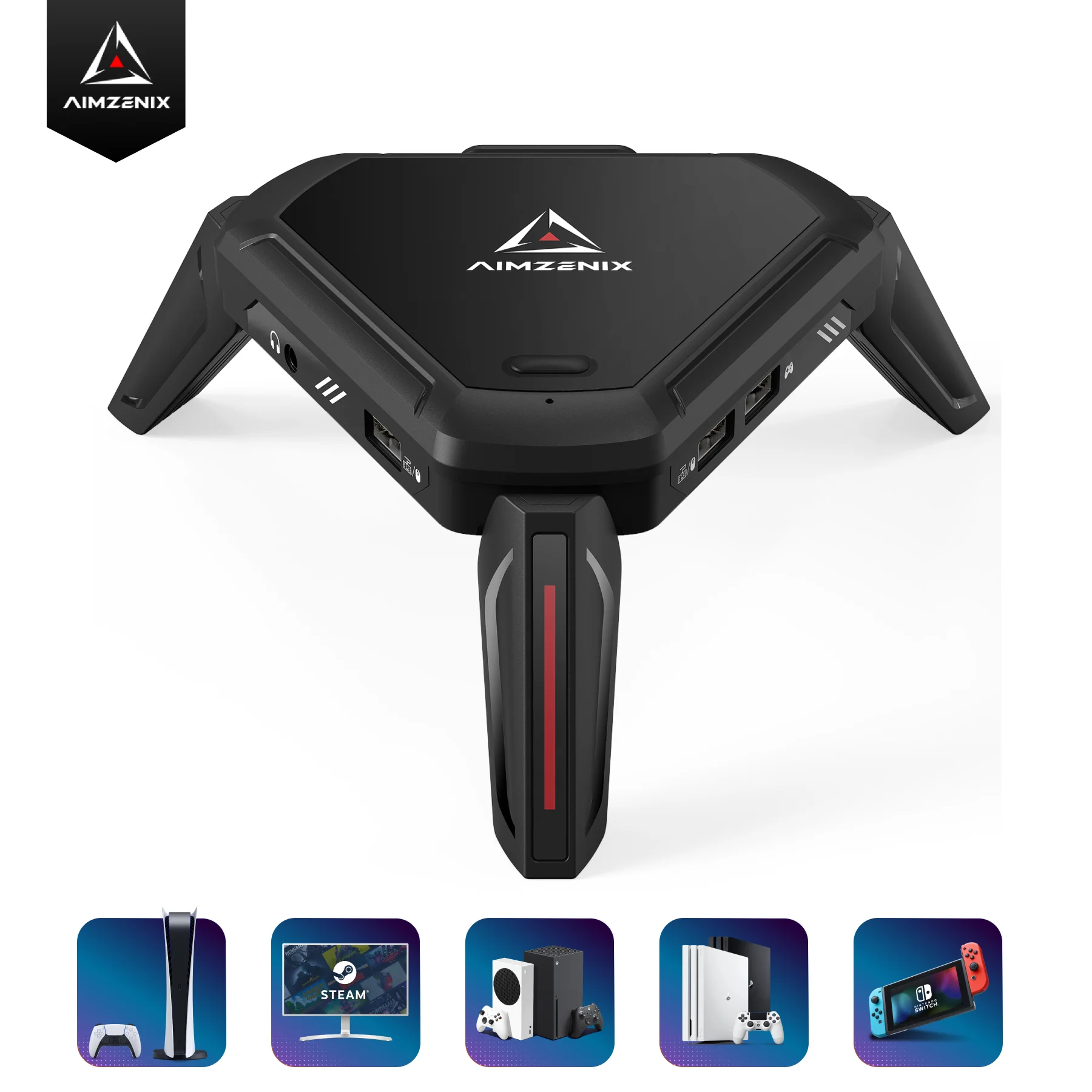 AIMZENIX MONSTER K&M Game Adapter for PS5, PS4, XONE, X360, XSS, XSX, N-Switch, Supports 3.5mm Headphones, APP