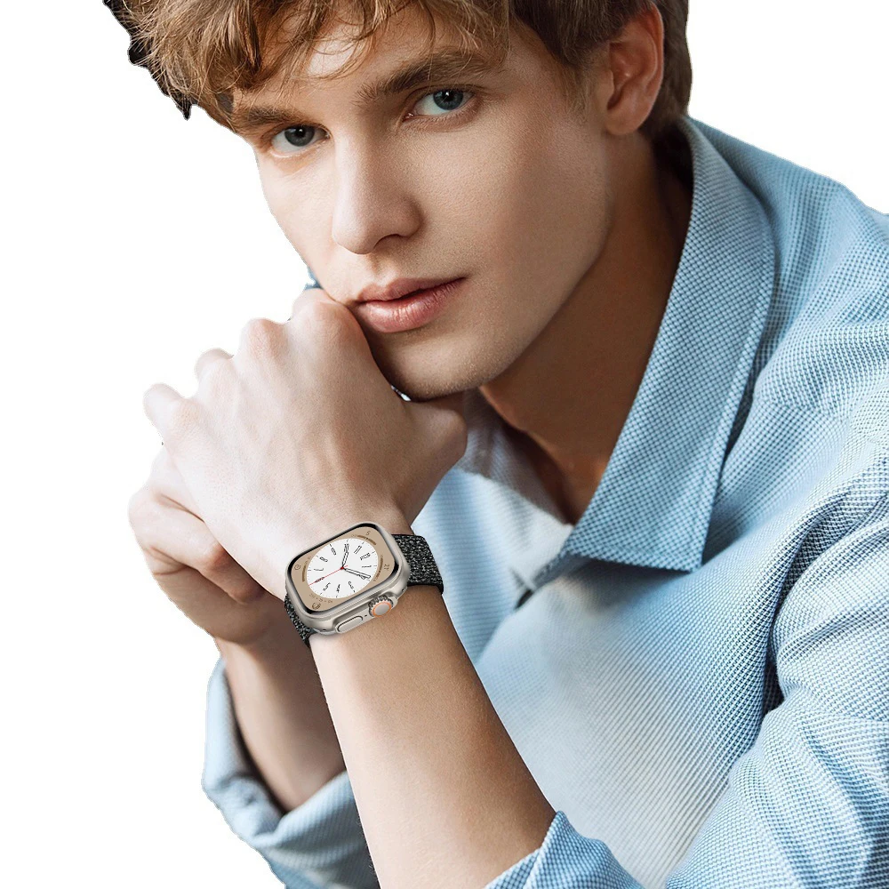 Apple Watch用の超光沢ナイロンブレスレット,38,40,42,44,45mmで利用可能