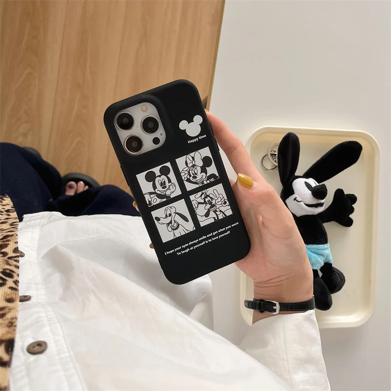 ديزني لطيف أربعة قصر شبكة ميكي ميني جوفي جراب هاتف آيفون 13 14 15 برو ماكس ميكي ماوس جلد ناعم غطاء مضاد للسقوط