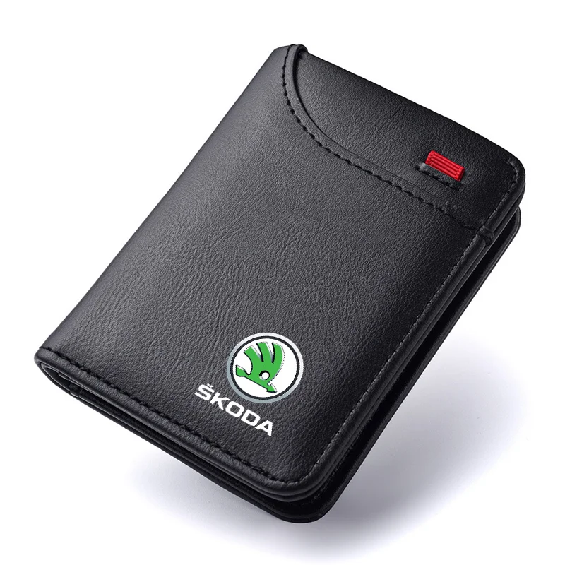 

Leather Car Emblem Credit Card Purse Small Wallet for Skoda Yeti Kamiq Kodiaq Karoq Octavia Fabia Rapid Vrs Superb Accessories