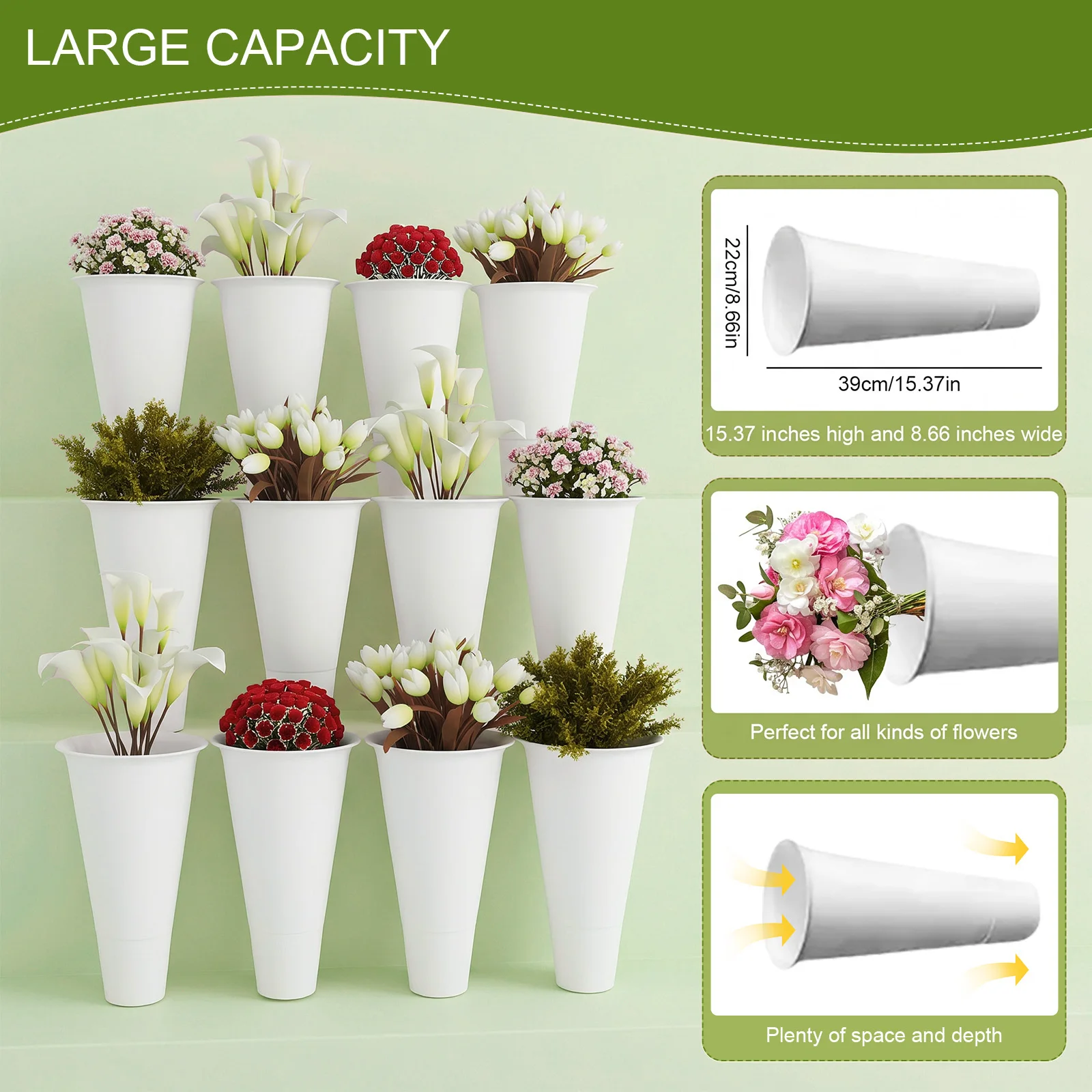 12 PCS Flower Display Stand Buckets (Flower Stand Not Included) Plastic Plant Stand Tapered Buckets Tapered Buckets