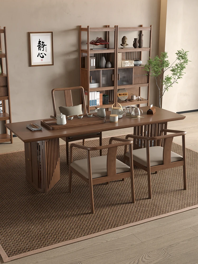 

New Chinese style tea table and chair combination, office and home balcony, Kung Fu tea brewing table, solid wood tea table, tea