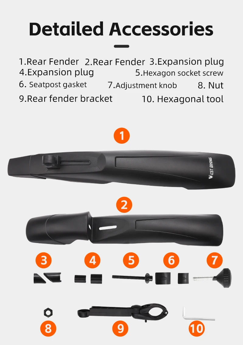 WEST BIKING Fahrrad-Schutzblech-Set ohne Bohren für 26, 27,5, 29 Zoll MTB, verbreiterte Schutzbleche, wasserdicht, langlebiges Fahrradzubehör – Detail 8