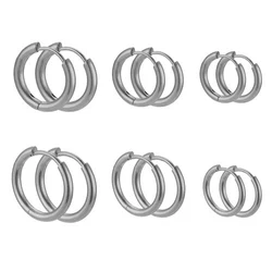 6pcs Stainless Steel Hoop Earrings Unisex Punk Easy Fashion Steel Color Jewelry Piercing Accessories 0.25cm Wide