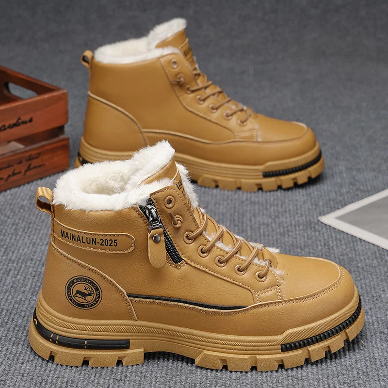 Botas de invierno para Hombre, Botas cálidas de algodón y terciopelo, zapatos de senderismo antideslizantes para exteriores, Botas altas informales de invierno, Botas de nieve para Hombre