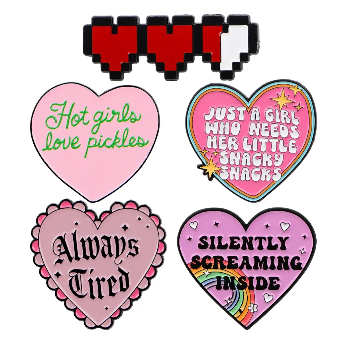 Pink Heart-shaped Enamel Pin Quotes Brooches For Lapel Pins Badge on Backpack Costume Accessories Fashion Jewelry Gifts 5pcs/set