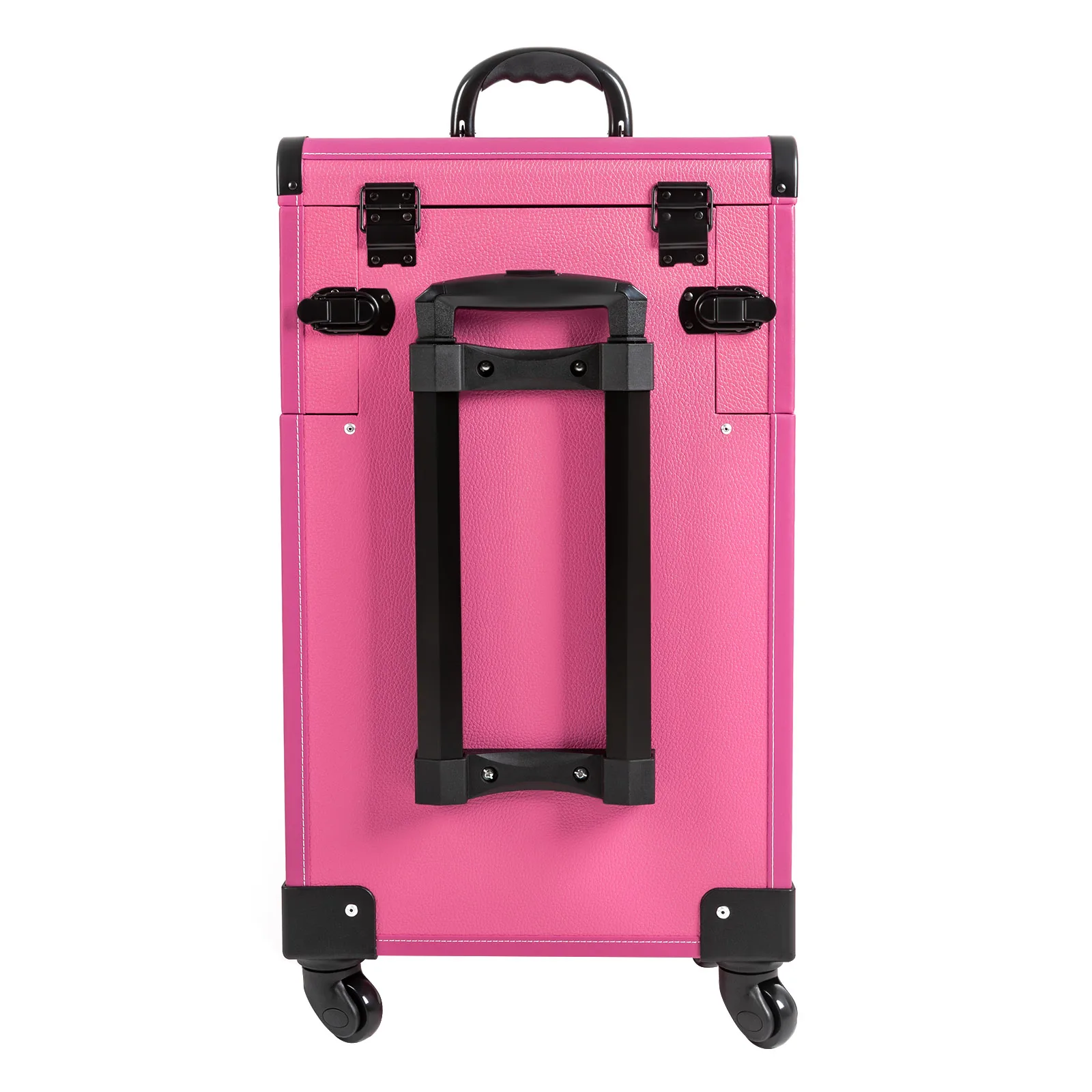 Lockable Portable Rolling Makeup Case with 2 Drawers 4 Wheels Travel Make up Cosmetic Organizer Trolley Rose