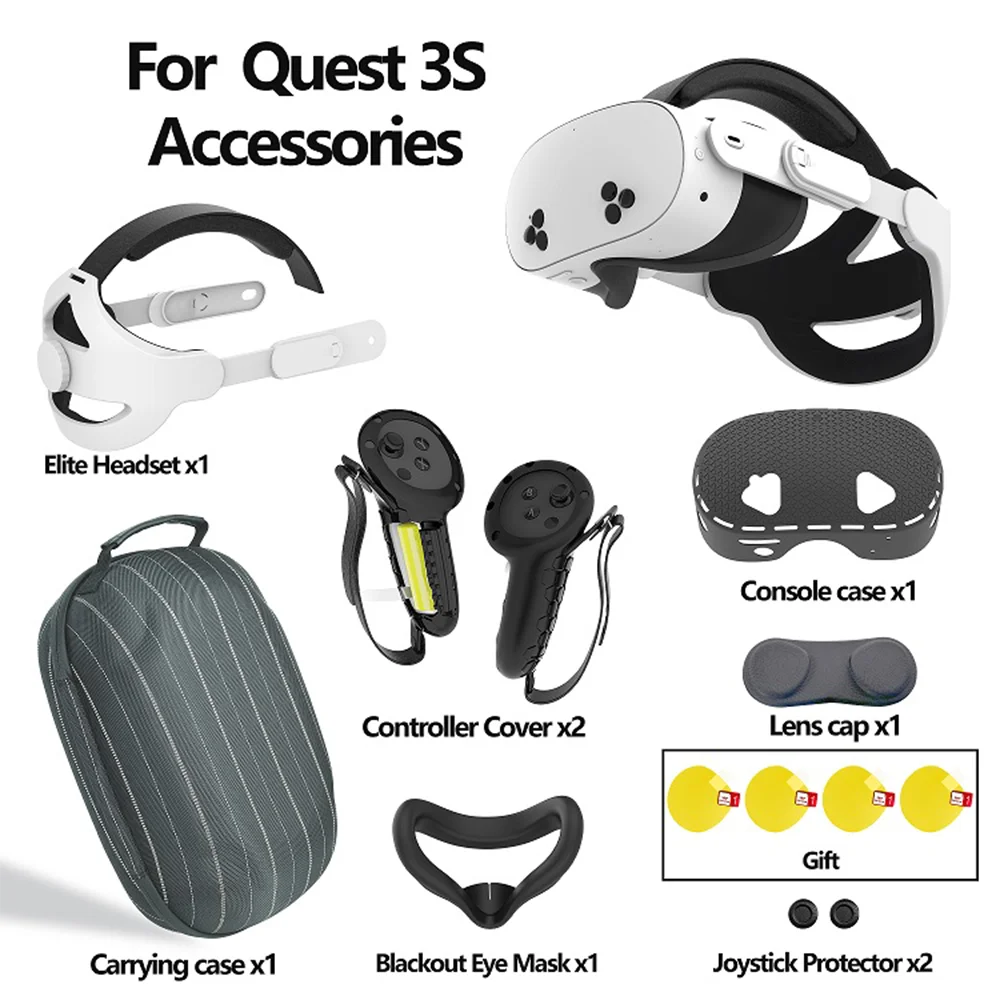 

Для Quest 3S ремешок на голову силиконовый чехол для лица пленка для объектива крышка батарейного отсека защитные чехлы для контроллера для Meta Quest 3S