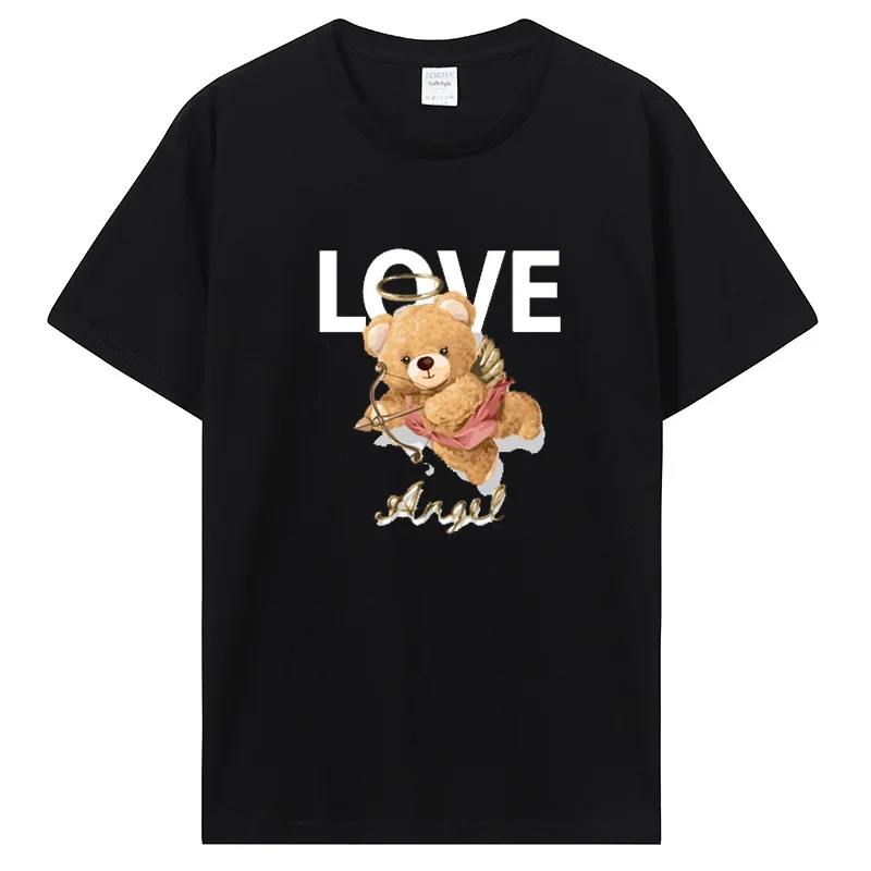 New heavyweight Cute Teddy Bear Print T-Shirt Cotton Tshirt Summer T Shirt Men And Women Streetwear Cartoon Fashion Tees Tops