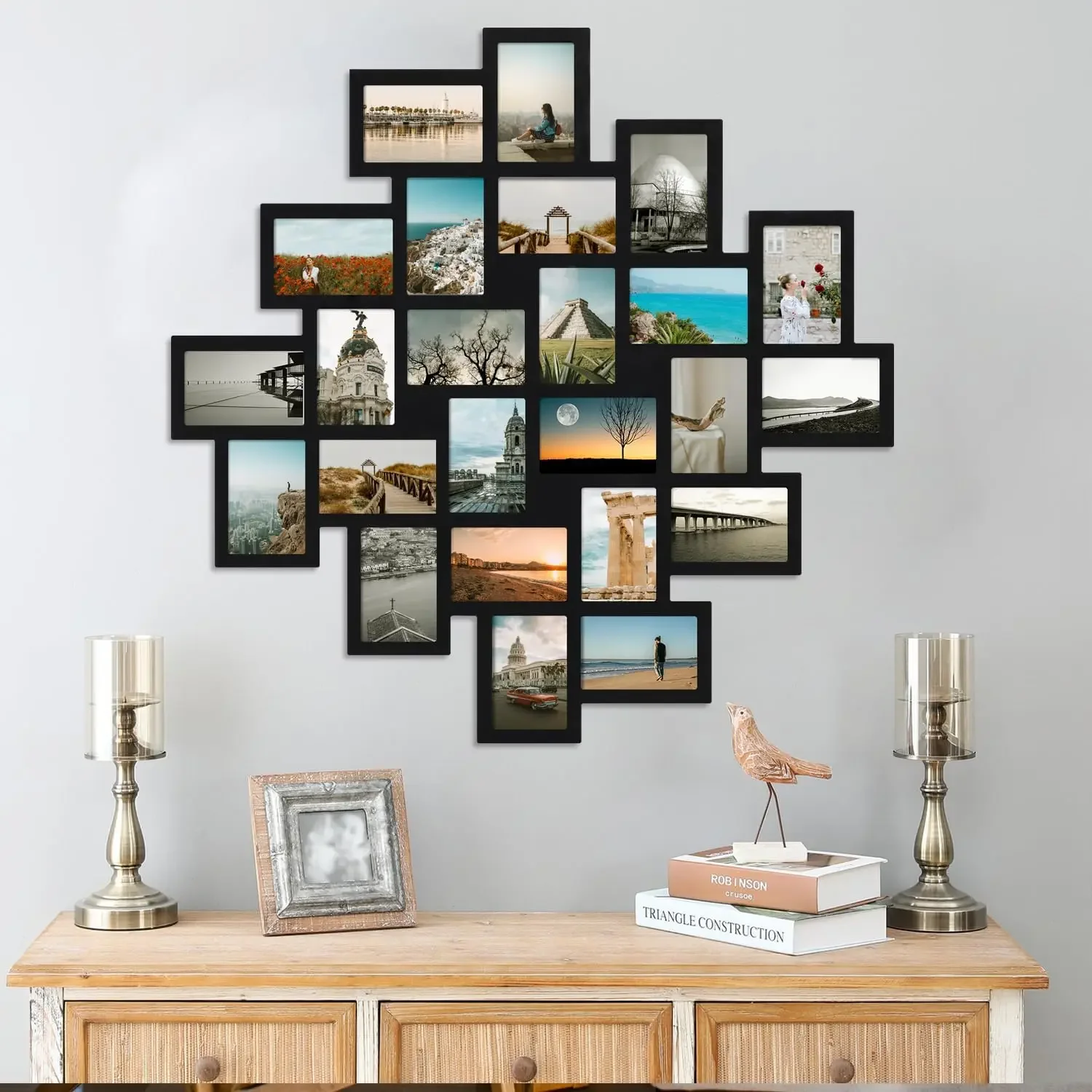 

Photo Frame 24 Openings Black Wood Wall Hanging Collage Clustered, 4 by 6"